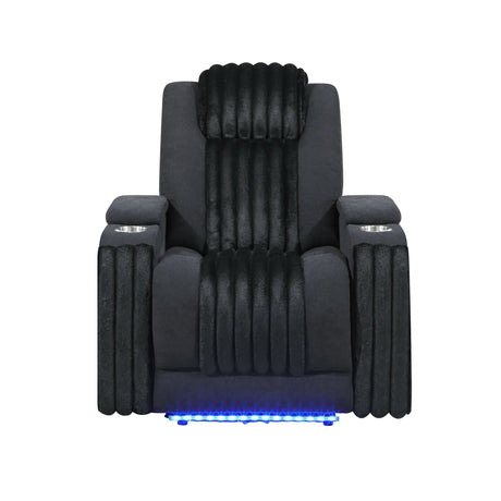 Black Wood Frame Power Recliner With LED Lighting - Omega Lifestyles
