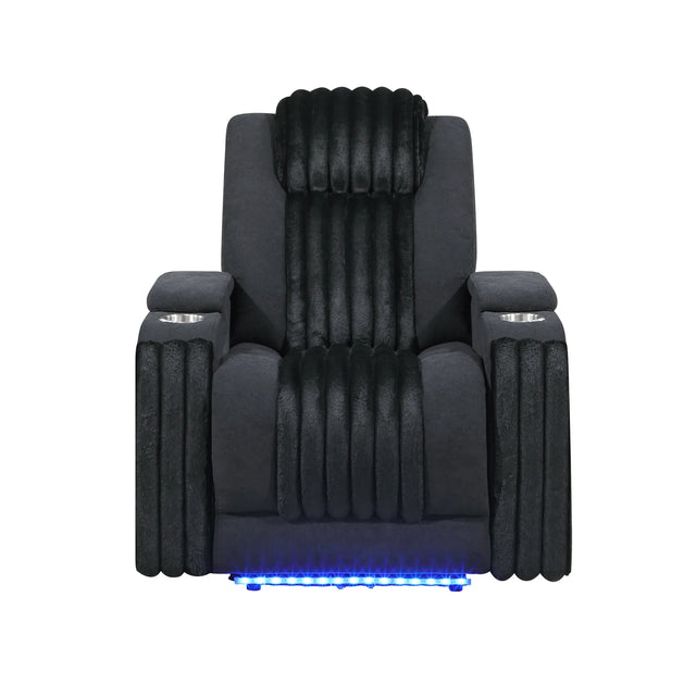 Black Wood Frame Power Recliner With LED Lighting - Omega Lifestyles