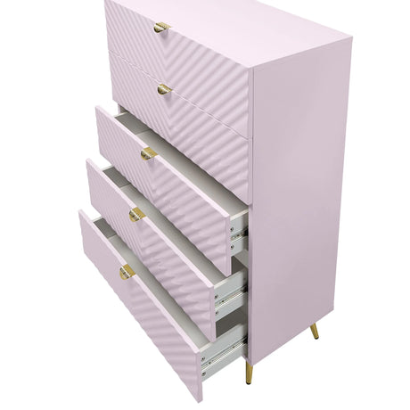 Pink High Gloss Wave Pattern 5-Drawer Chest - Omega Lifestyles