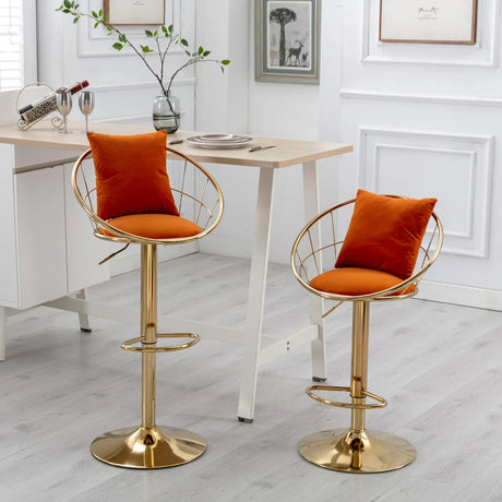 Set of 2 Orange Velvet Adjustable Height Bar Chairs - Omega Lifestyles