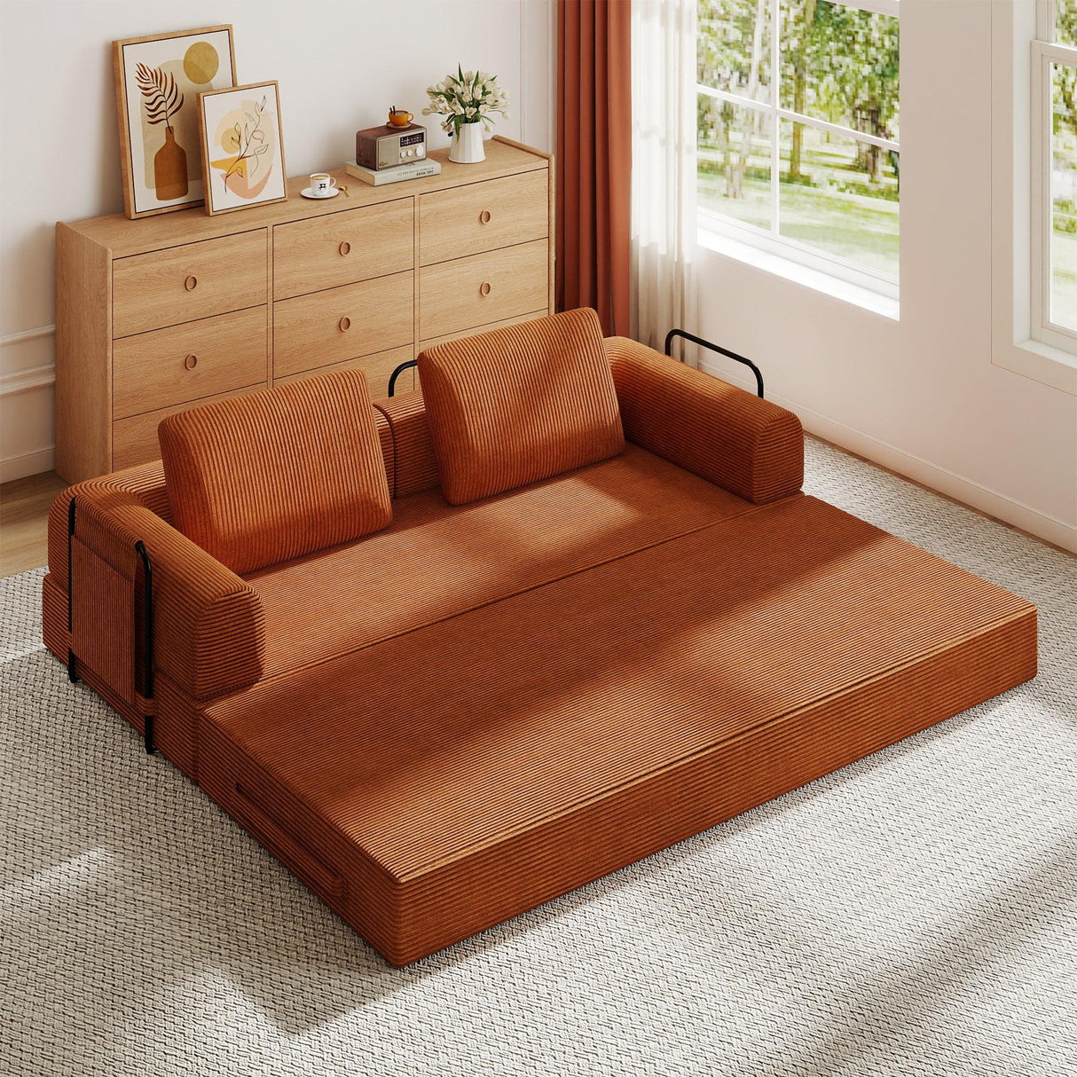 Convertible Foldable Corduroy Sofa Bed With Pillow - Omega Lifestyles