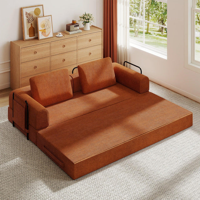 Convertible Foldable Corduroy Sofa Bed With Pillow - Omega Lifestyles
