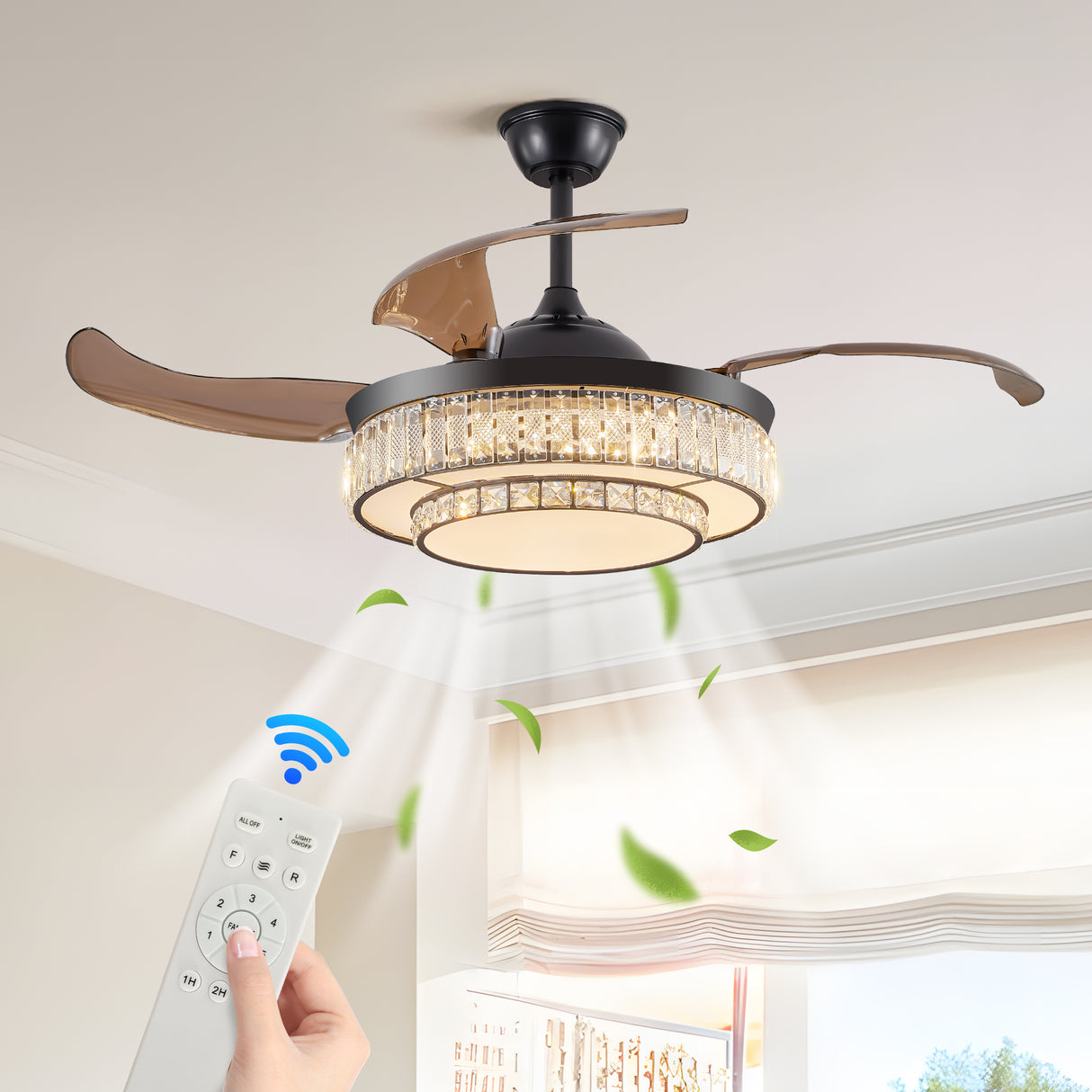 48-Inch LED Retractable Ceiling Fan With Light Remote
