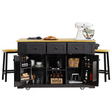 Large Kitchen Island Storage Cart With Bar Stools and Power Outlet - Omega Lifestyles