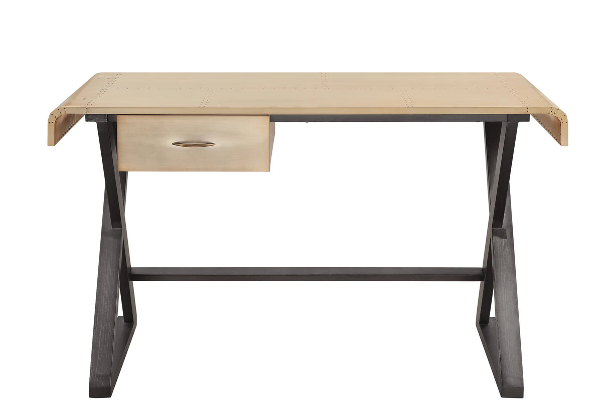Gold Aluminum Rectangular Writing Desk With Storage Drawer - Omega Lifestyles