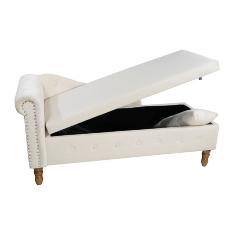 Beige Velvet Classic Storage Chaise Lounge Chair - Omega Lifestyles