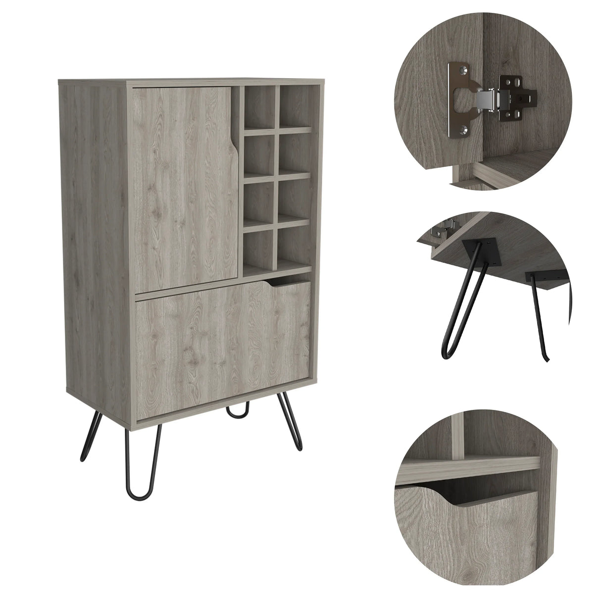 Light Grey Particle Board Liquor Cabinet With Steel Legs - Omega Lifestyles