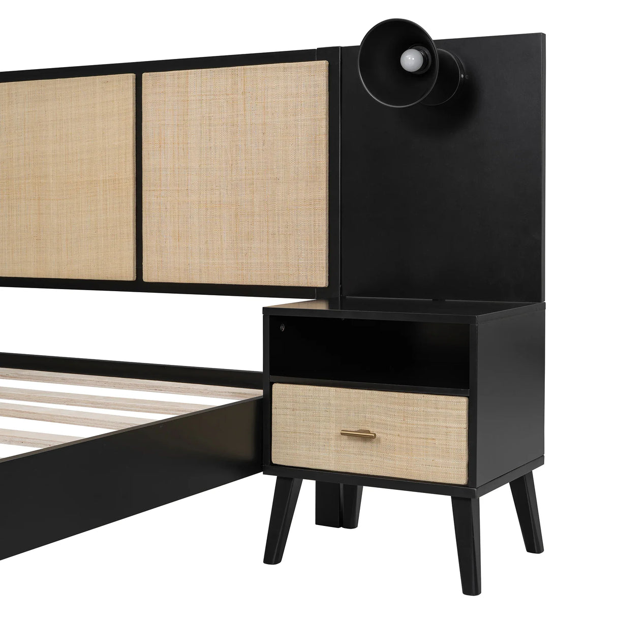 Queen Solid Wood Platform Bed Frame With Nightstands And Lamps - Omega Lifestyles