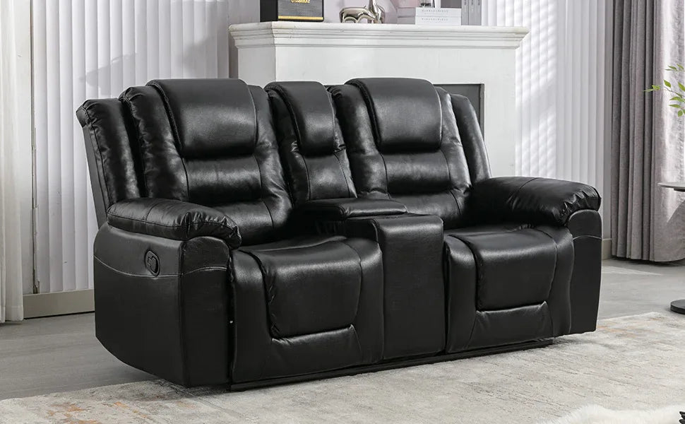 2-Seater Manual PU Leather Recliner Chair With Storage - Omega Lifestyles