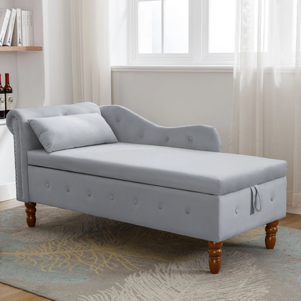 Classic Velvet Storage Chaise Lounge With Pillow - Omega Lifestyles