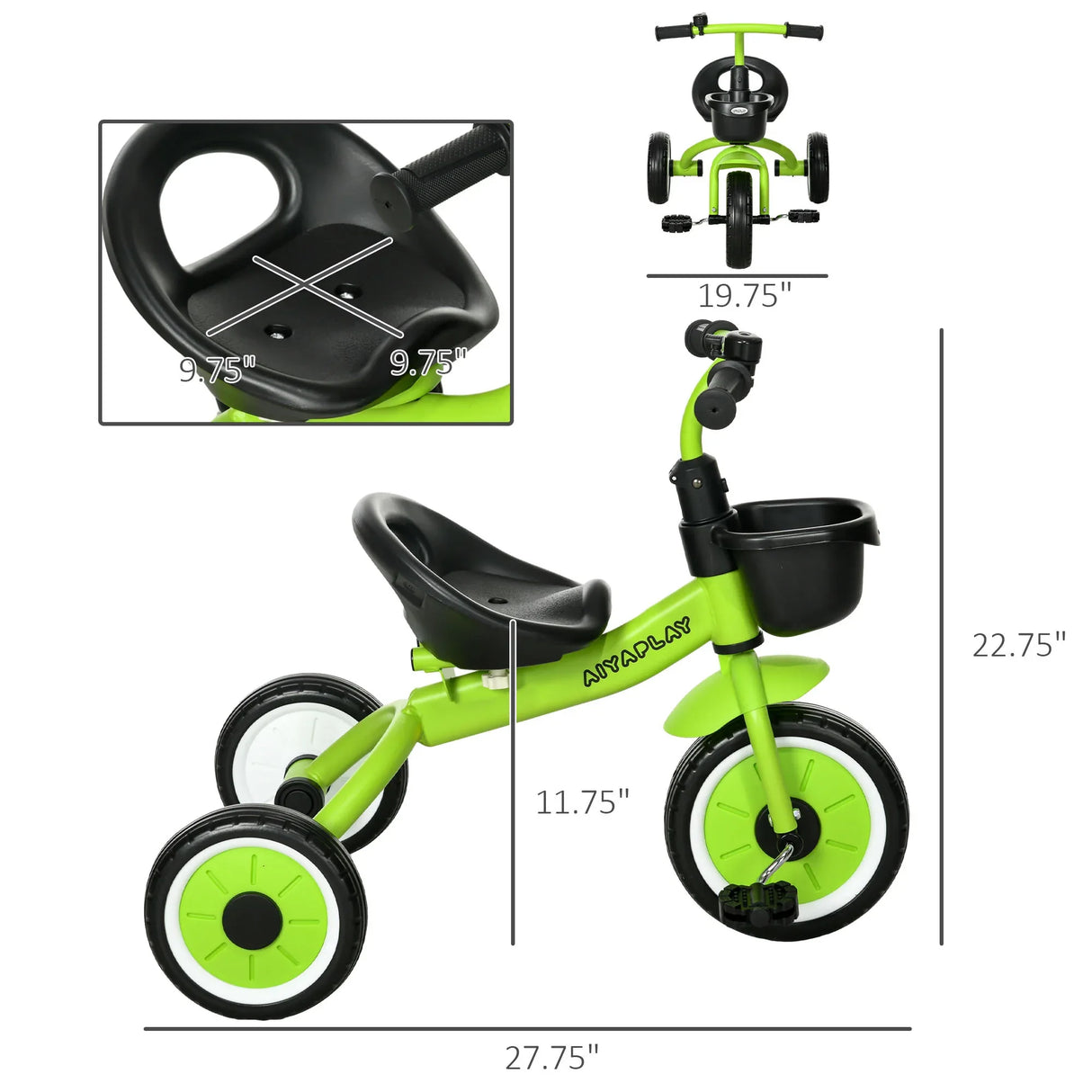 Adjustable Seat Toddler Metal Kids Tricycle With Basket Bell - Omega Lifestyles