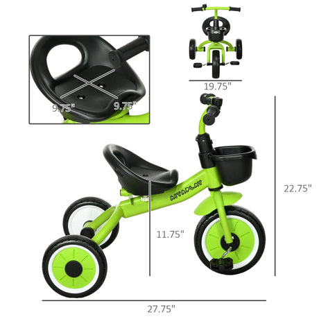 Adjustable Seat Toddler Metal Kids Tricycle With Basket Bell - Omega Lifestyles