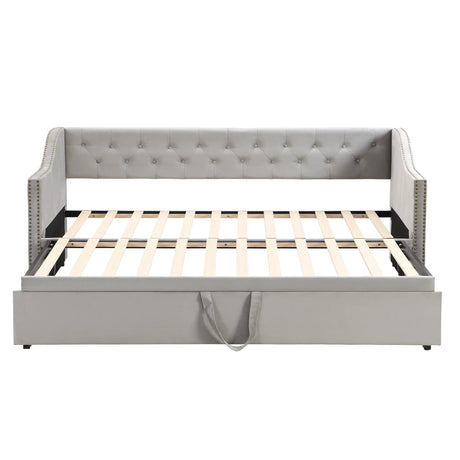 Twin Upholstered Velvet Daybed With Pop-Up Trundle - Omega Lifestyles