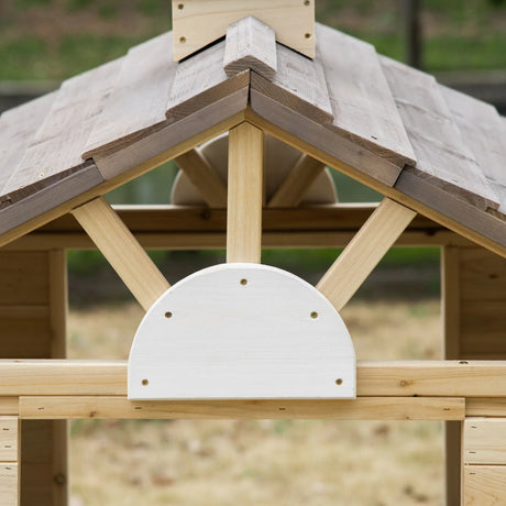Kids Wooden Outdoor Playhouse With Door Bench Service Station - Omega Lifestyles