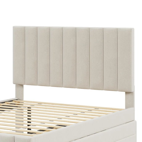 Full Full Size Upholstered Linen Platform Bed With Trundle - Omega Lifestyles