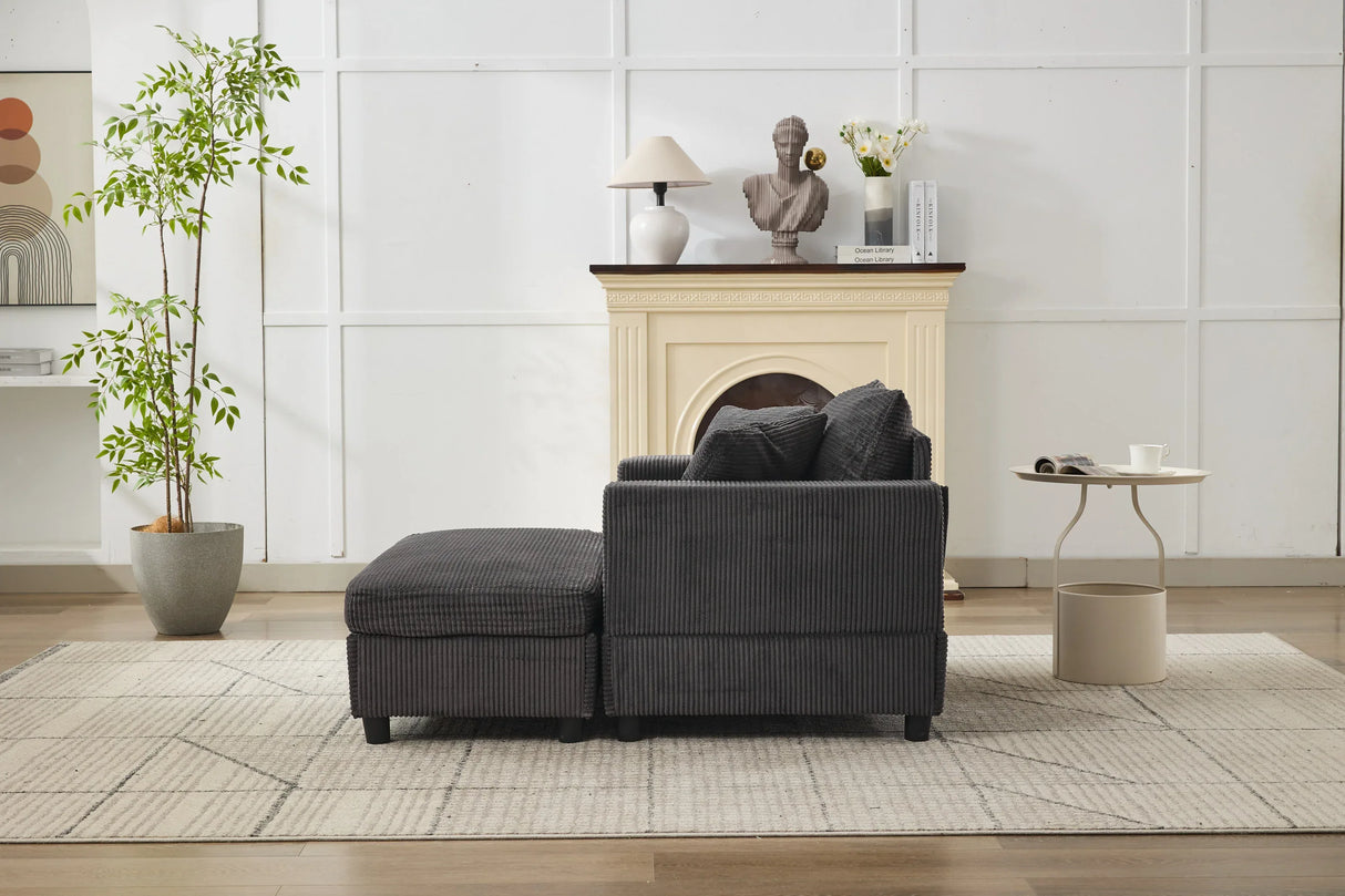 Dark Gray Corduroy Chaise Lounge Chair With Ottoman - Omega Lifestyles