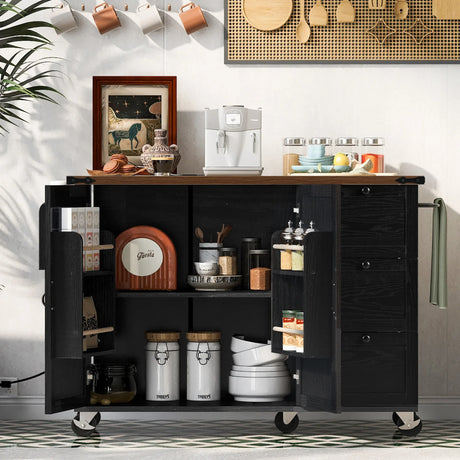 Farmhouse Kitchen Island Cart With Power Outlet - Omega Lifestyles