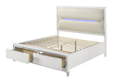 Queen White Boucle Storage Bed Frame With LED Lighting - Omega Lifestyles