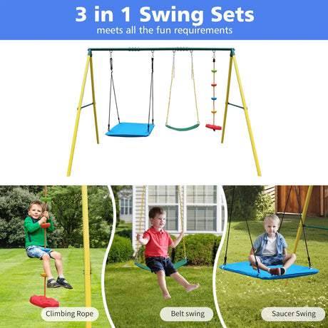 Outdoor Steel 2-Seat Metal Swing Set With Safety Belt - Omega Lifestyles