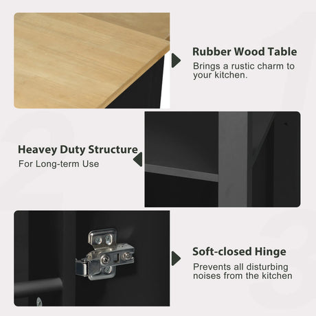 Extendable Rubber Wood Veneer Kitchen Island Cart - Omega Lifestyles