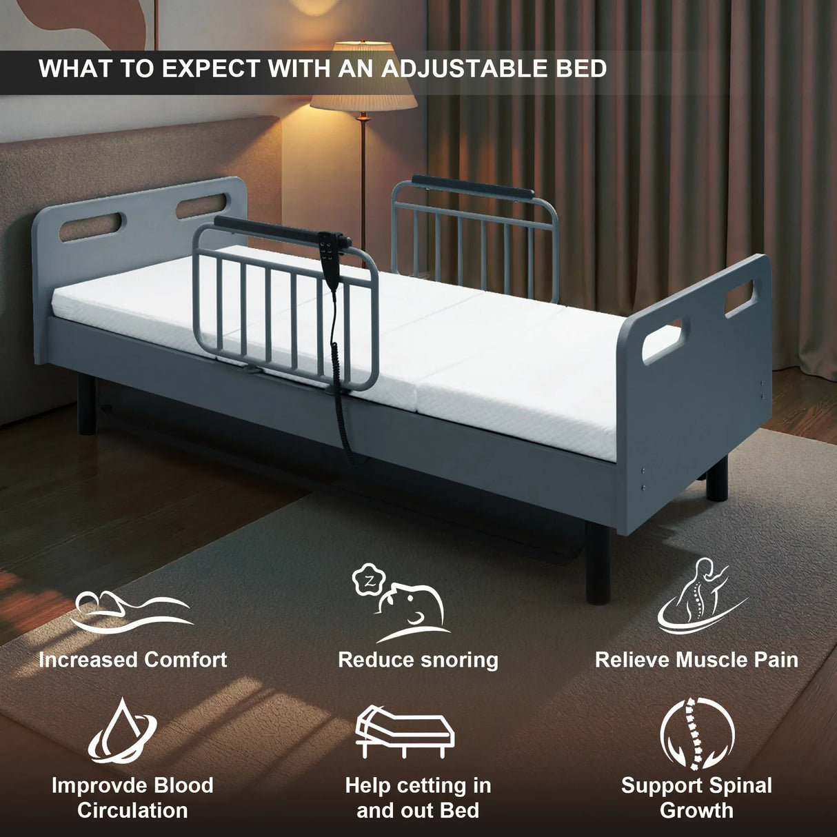 Medium Pressure-Relieving Memory Foam Adjustable Hospital Bed - Omega Lifestyles