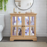 Antique Oak LED Glass Display Cabinet With Adjustable Shelves - Omega Lifestyles