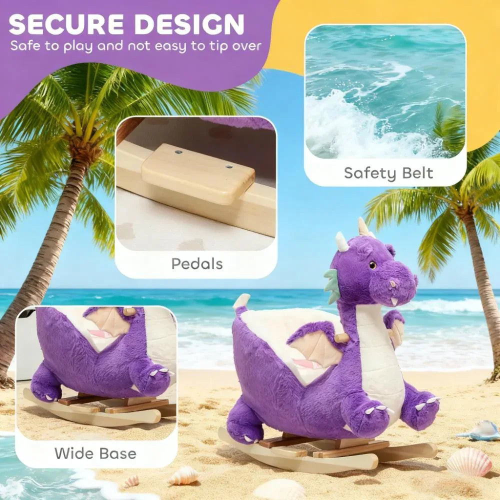 Purple Dragon Kids Plush Rocking Horse With Sounds - Omega Lifestyles