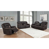 Brown Upholstered Swivel Glider Recliner With Pillow Top Arms - Omega Lifestyles