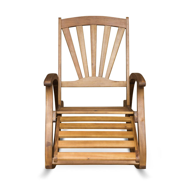 Outdoor Acacia Wood Rocking Chair With Retractable Footrest - Omega Lifestyles