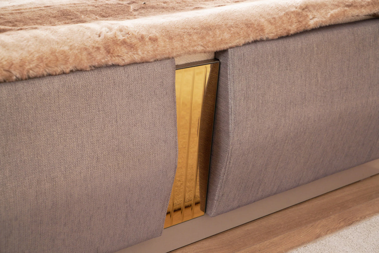 Modern Metallic River Sand Upholstered King Bed Frame - Omega Lifestyles