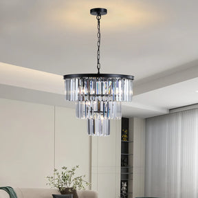 Luxury 3-Tier Crystal Chandelier Black Iron Pendant Light - Omega Lifestyles