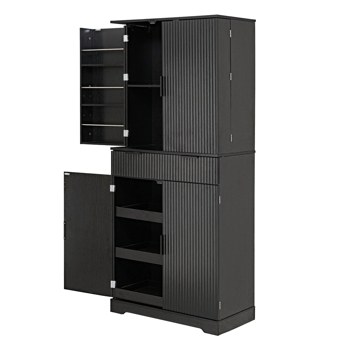 Fluted Freestanding Kitchen Pantry Cabinet With Drawers - Omega Lifestyles