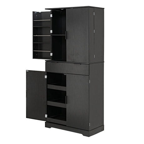 Fluted Freestanding Kitchen Pantry Cabinet With Drawers - Omega Lifestyles