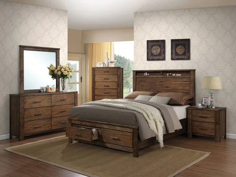 Oak Finish Panel Storage Bed Frame Queen - Omega Lifestyles
