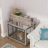 Furniture Style Grey Dog Crate With Rolling Wheels - Omega Lifestyles