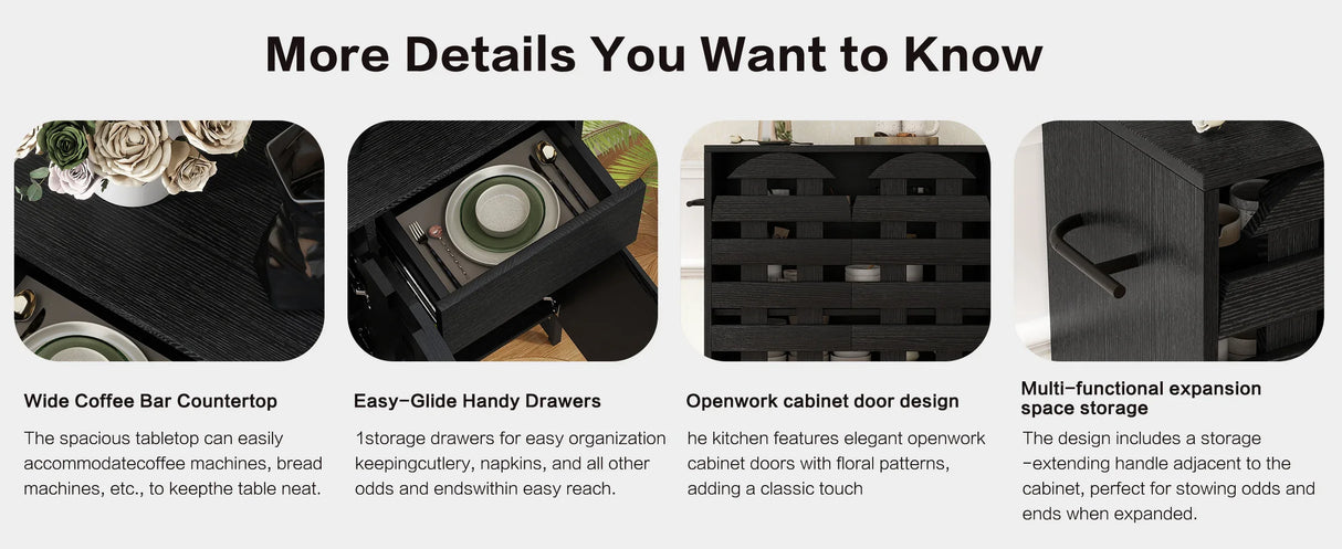 Black Woven Door Buffet Cabinet With Adjustable Storage - Omega Lifestyles