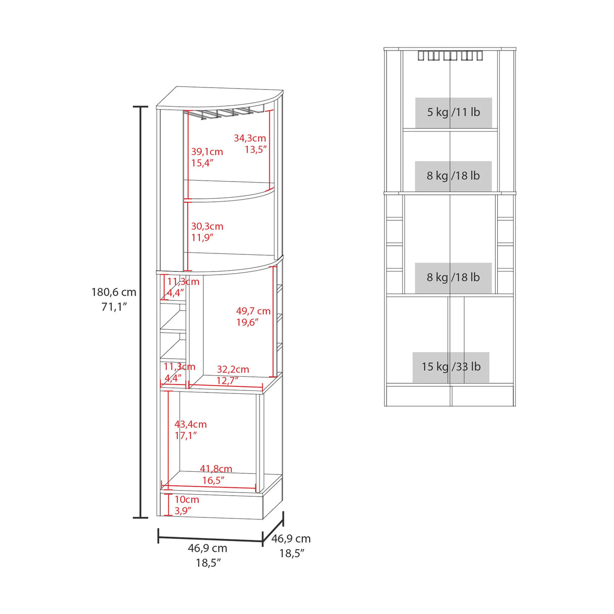 Modern White Corner Bar Cabinet With Wine Storage Rack - Omega Lifestyles