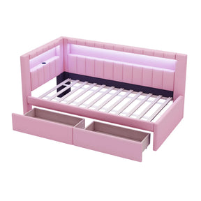 Twin Pink Upholstered Platform Bed Frame With USB Ports And LED - Omega Lifestyles