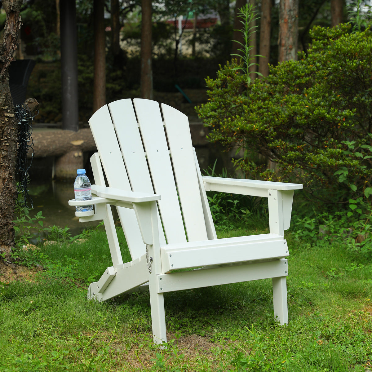 Weather Resistant Folding HDPE Adirondack Chair With Cup Holder