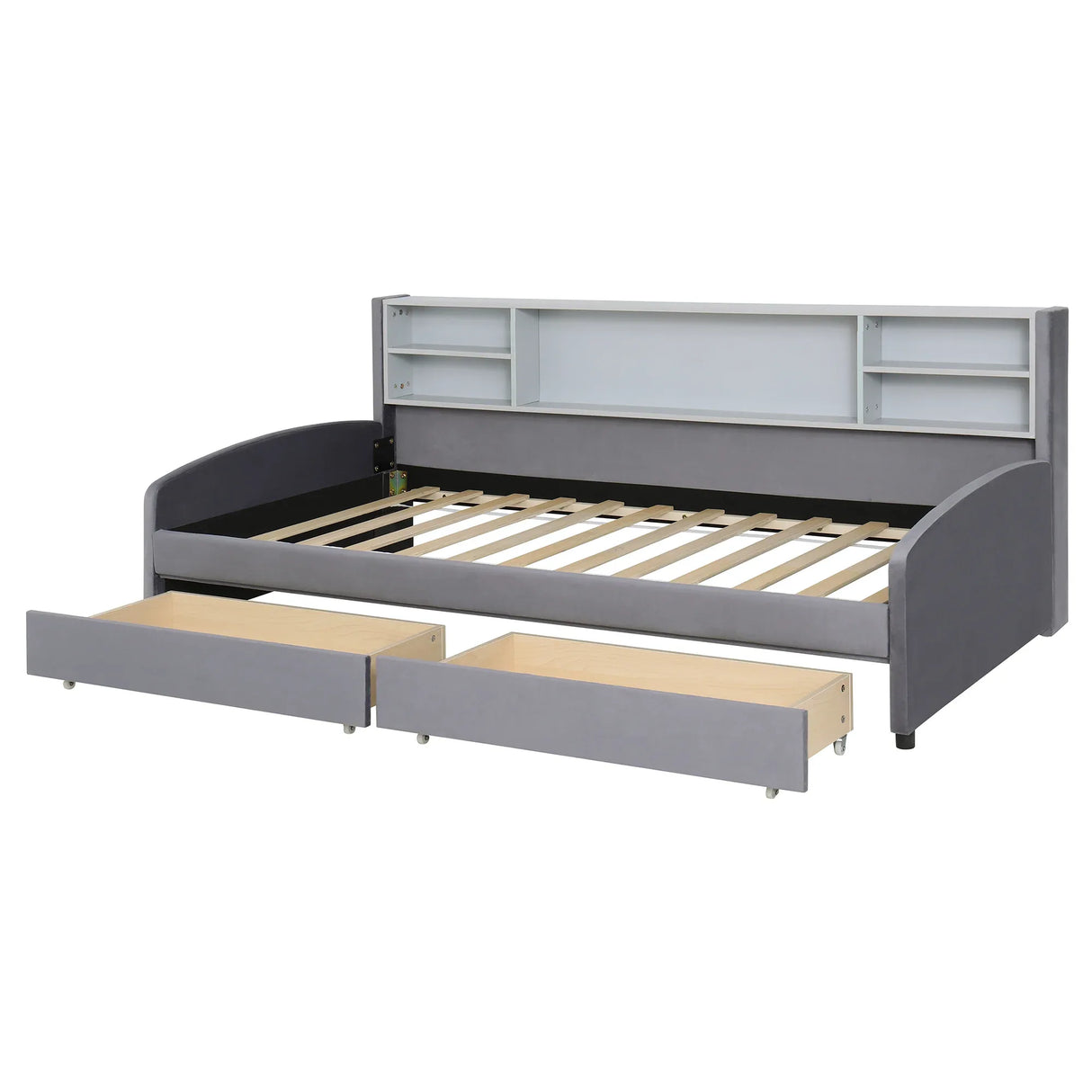 Twin Velvet Upholstered Platform Bed With Storage Drawers - Omega Lifestyles