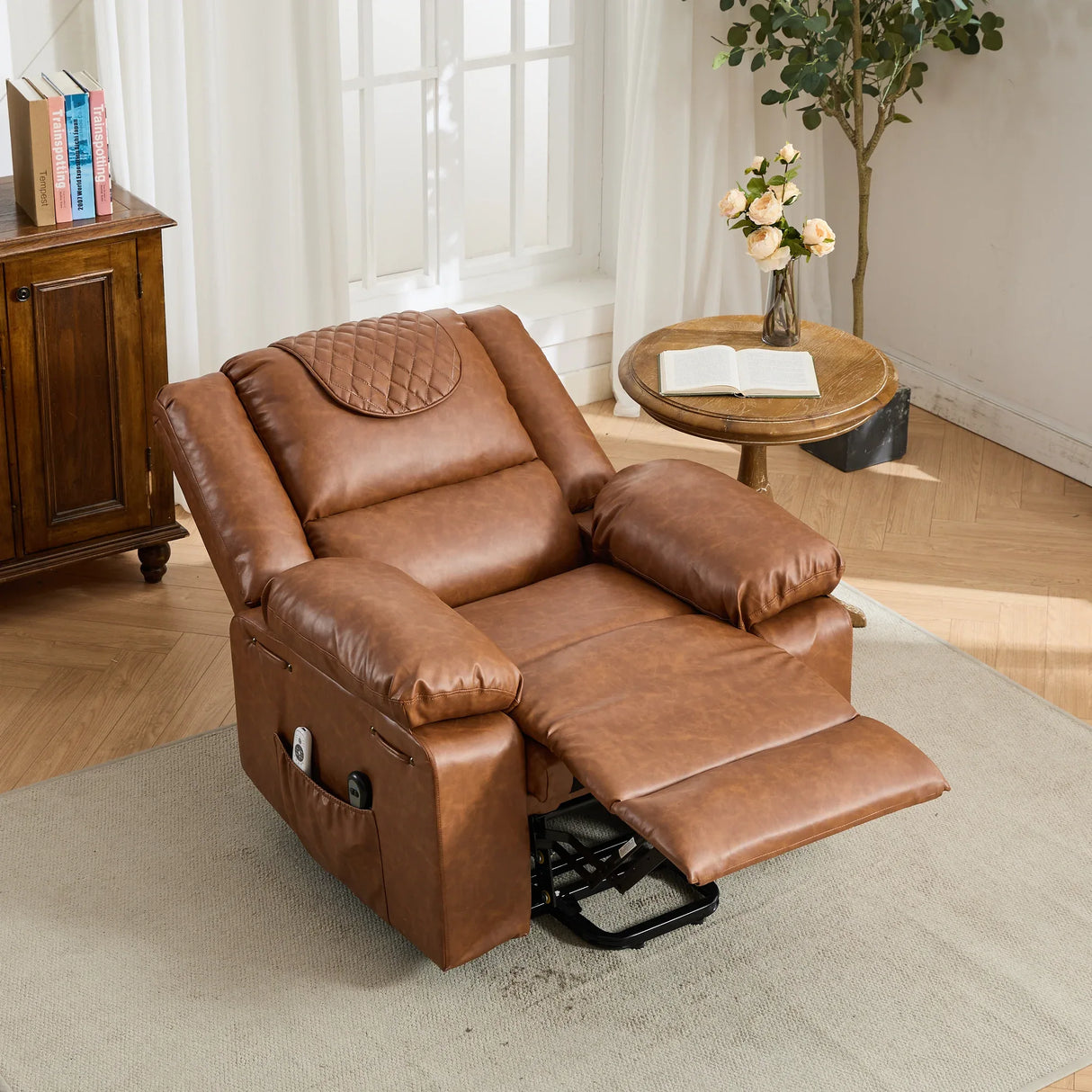 Medium-Firm PU Leather Remote-Controlled Heating Massage Recliner - Omega Lifestyles