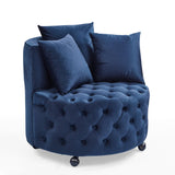 Velvet Upholstered Blue Swivel Chair With Pillows - Omega Lifestyles