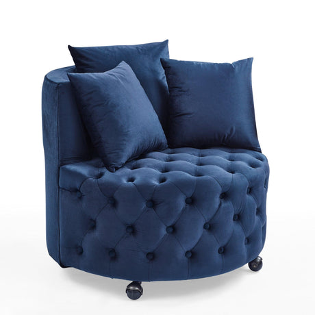 Velvet Upholstered Blue Swivel Chair With Pillows - Omega Lifestyles