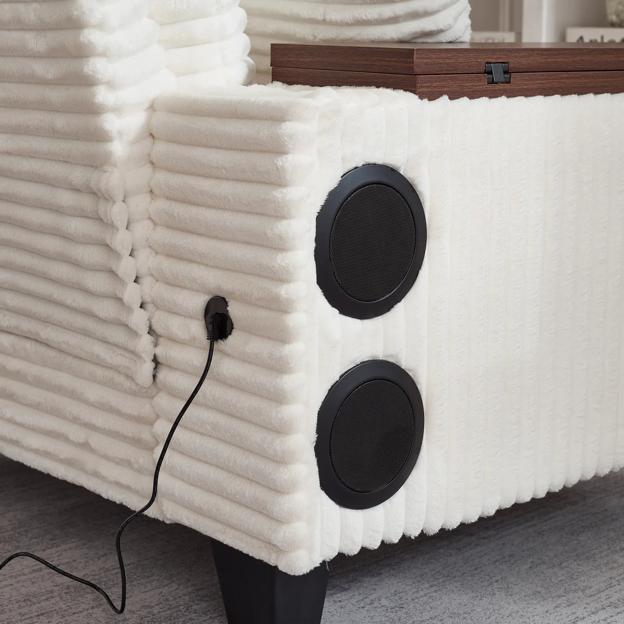 Corduroy Storage Sofa With Ottoman Bluetooth Speaker - Omega Lifestyles