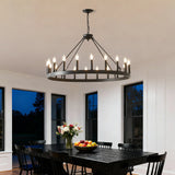 Matte Black 20-Light Farmhouse Wagon Wheel Chandelier - Omega Lifestyles