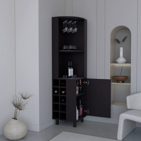 Modern Black MDF Corner Bar Cabinet With Wine Rack - Omega Lifestyles