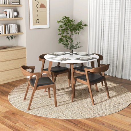 Solid Wood White Dining Table And 4 Walnut Chairs Set - Omega Lifestyles