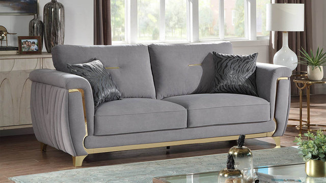 Contemporary Solid Wood Velvet Upholstered Sofa With Gold Accents - Omega Lifestyles