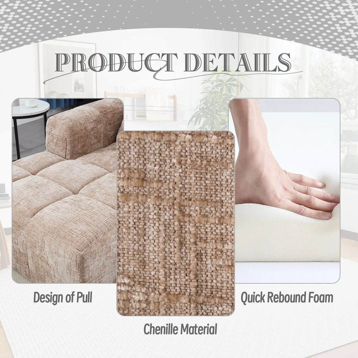 Chenille Modular 3-Seat Sectional Sofa With Side Pockets - Omega Lifestyles