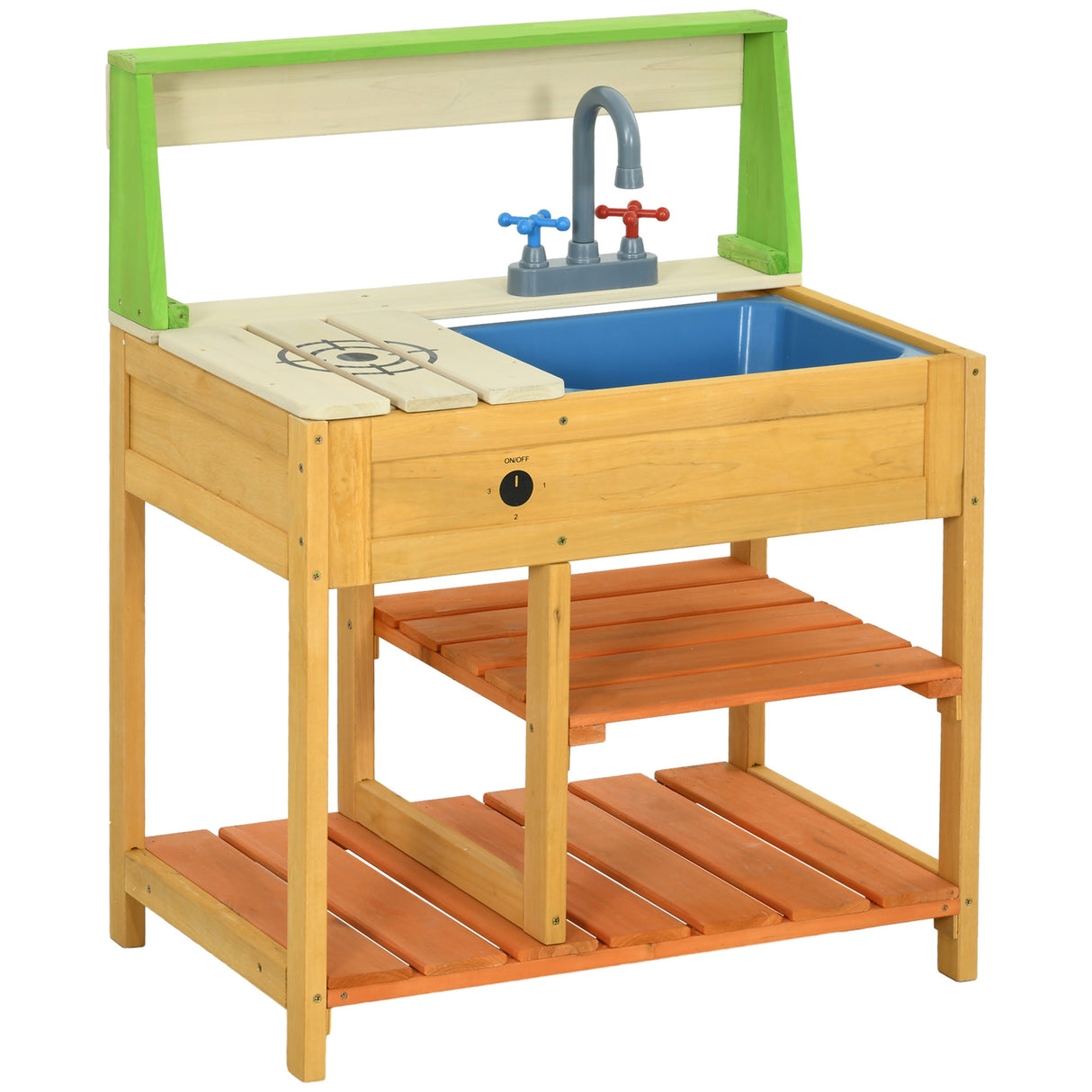 Wooden Outdoor Mud Kitchen Playset With Sink Faucet